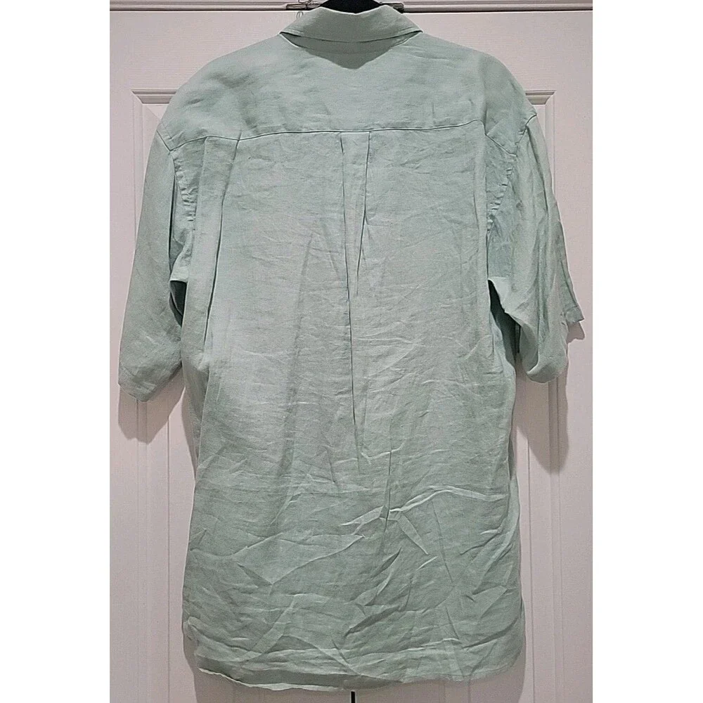 Banana Republic 100% Irish Linen Shirt Mens Large Green Short Sleeve Lagenlook